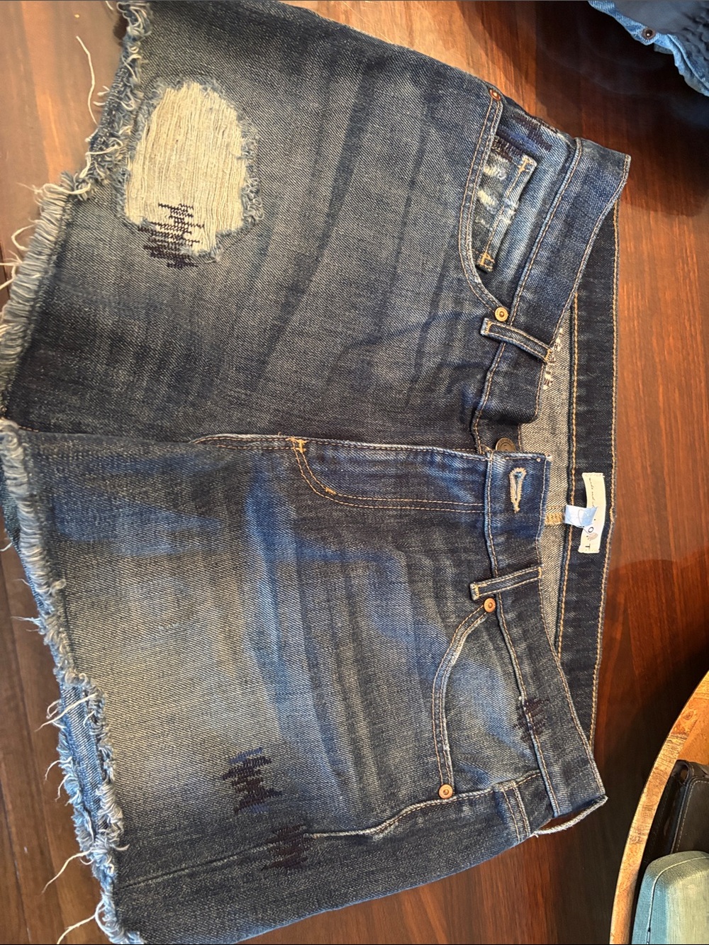 LOFT Dark Blue Distressed Denim Skirt